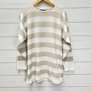 Amina Rubinacci Italy Cotton White Grey Striped Pullover Sweater Button Sleeve S